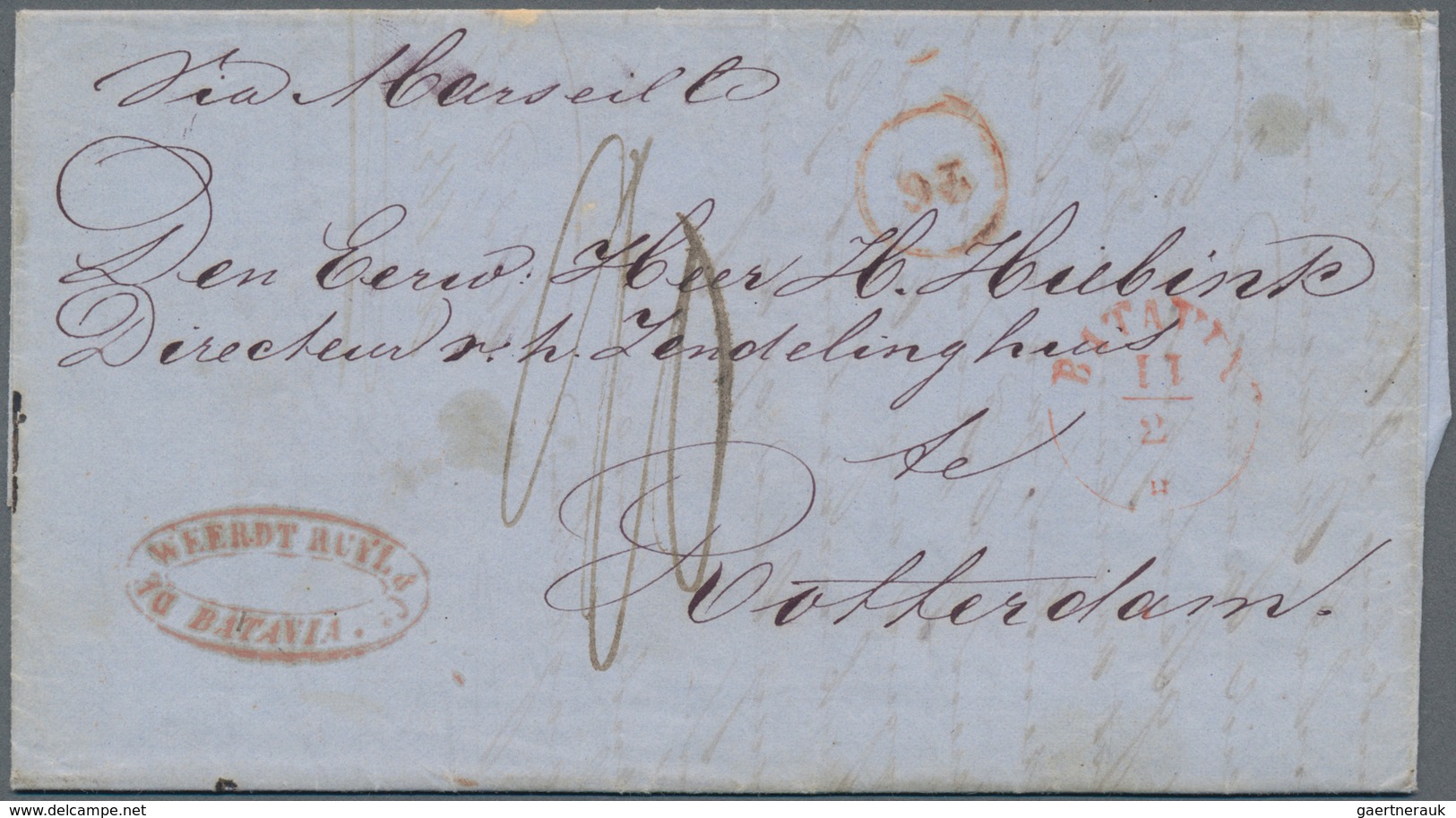 Niederländisch-Indien: 1821/1858, Group Of 3 Entire Letters From Batavia, Comprising Red Oval "BATAV - Netherlands Indies