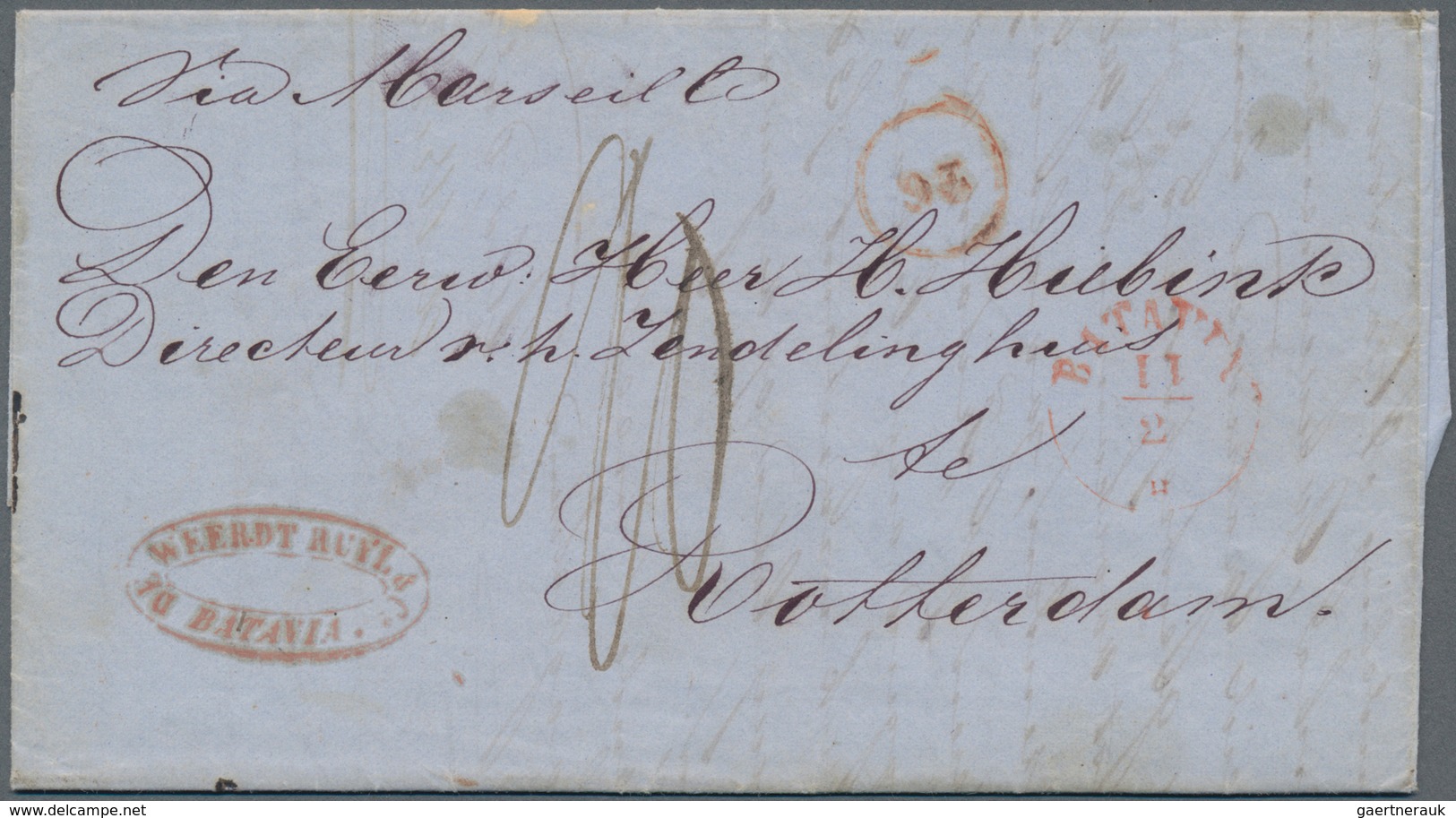 Niederländisch-Indien: 1821/1858, Group Of 3 Entire Letters From Batavia, Comprising Red Oval "BATAV - Niederländisch-Indien