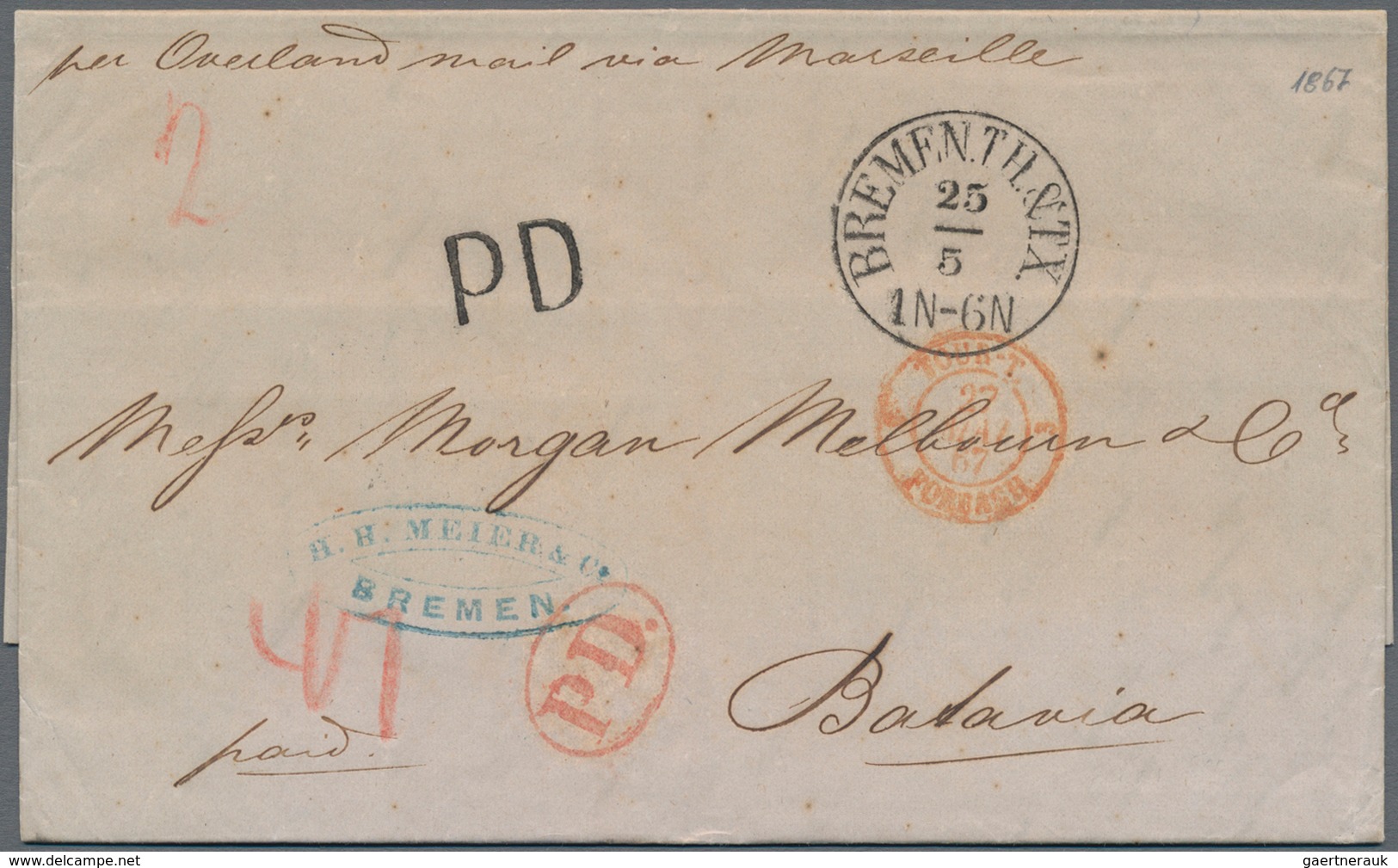Niederländisch-Indien: 1857, Incomming Mail: Full Paid Fresh Stampless Folded Entire Letter Taxed "4 - Netherlands Indies