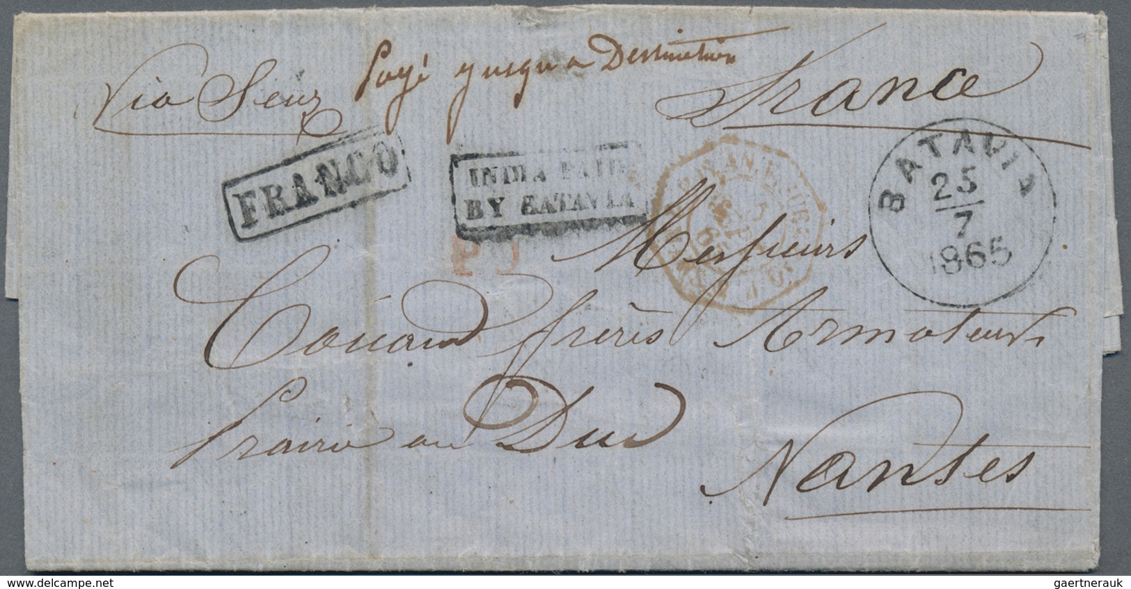 Niederländisch-Indien: 1865 Stampless Letter Sent From Batavia To Nantes, France Per French Steamer - Niederländisch-Indien