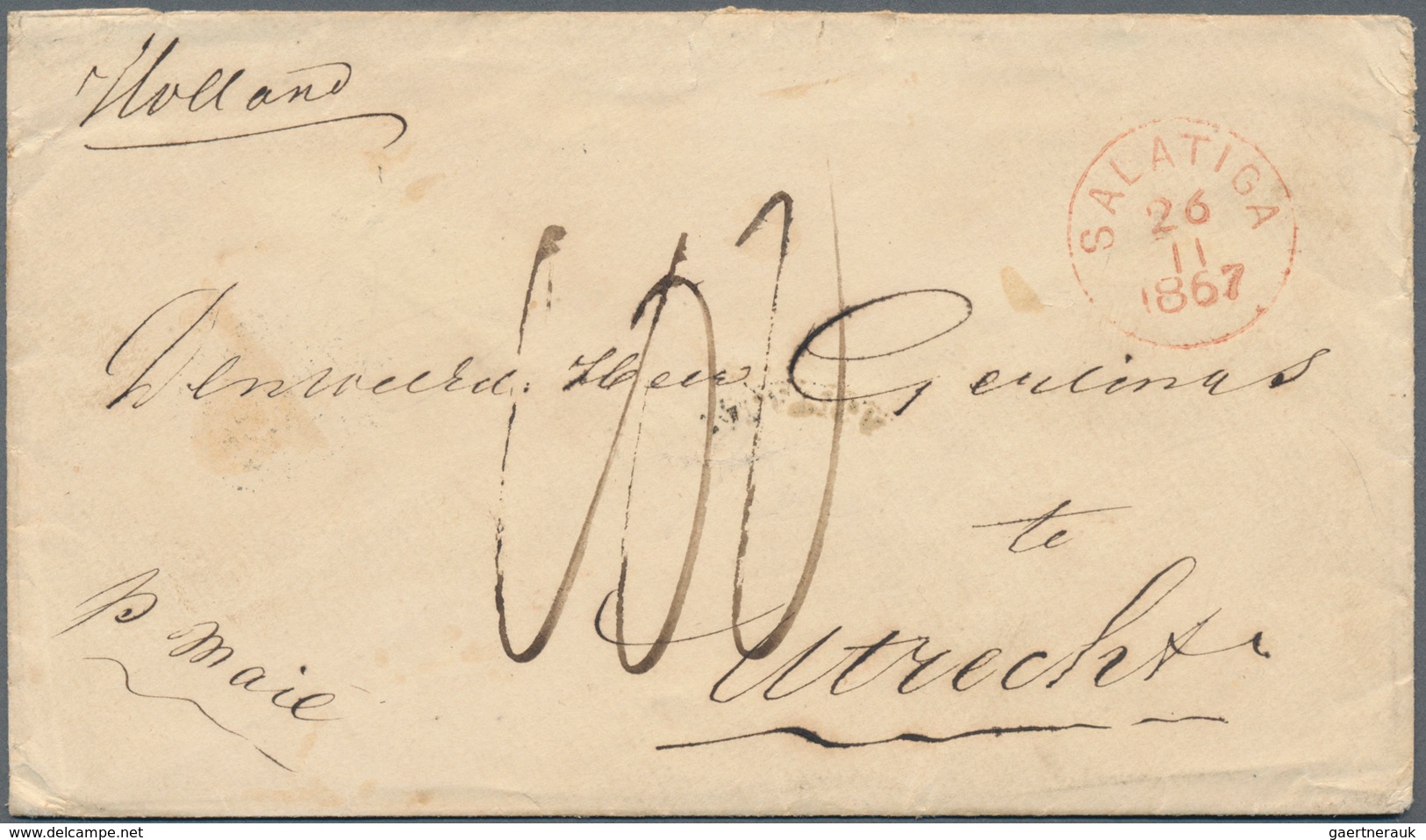 Niederländisch-Indien: 1867 Stampless Cover From Salatiga To Utrecht, Netherlands By French Steamer - Netherlands Indies