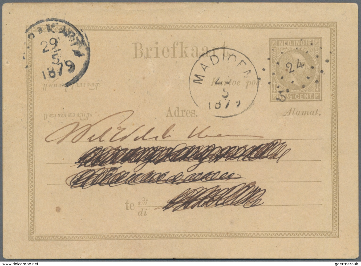 Niederländisch-Indien: 1877, Willem 5c On 12 1/2 C. Canc. Puntstempel "24" With "MADIOEN 28 5 1879" - Niederländisch-Indien