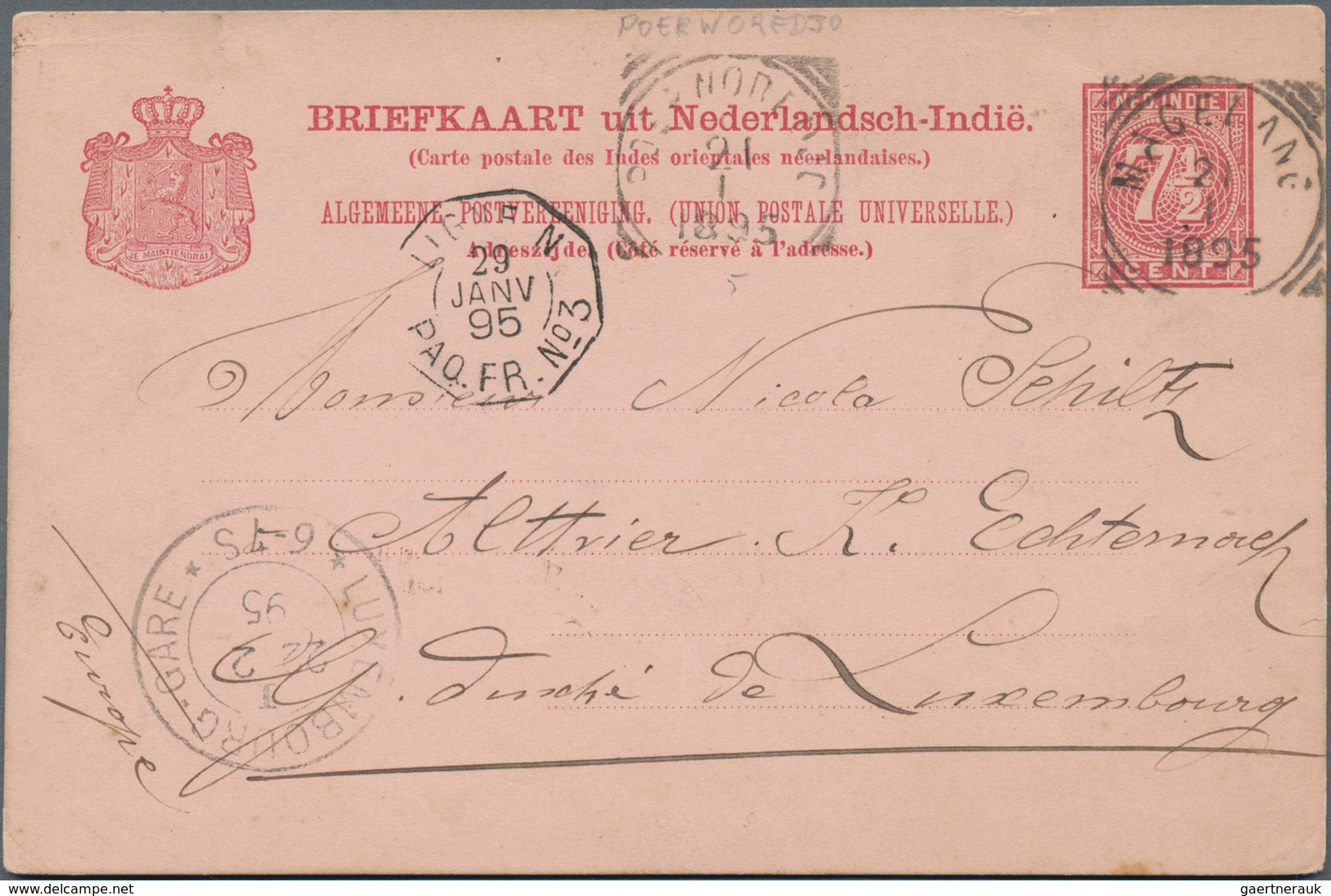 Niederländisch-Indien: 1895 Destination LUXEMBURG: Postal Stationery Card 7½c. Used From Magelang To - Nederlands-Indië