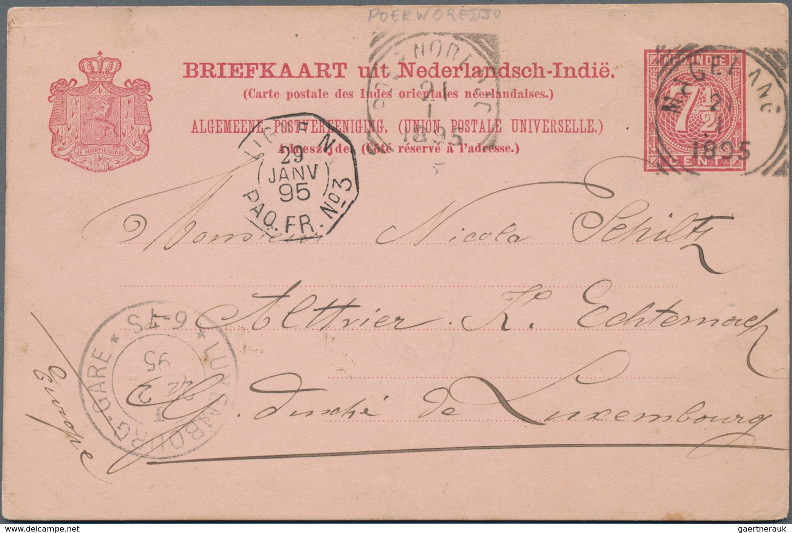 Niederländisch-Indien: 1895 Destination LUXEMBURG: Postal Stationery Card 7½c. Used From Magelang To - Netherlands Indies