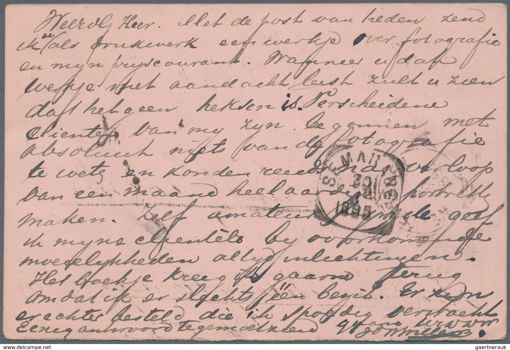 Niederländisch-Indien: 1895, Stationery Paid Reply Card, Reply Part 7 1 /2 C. Carmine Used "VELTEVRE - Netherlands Indies