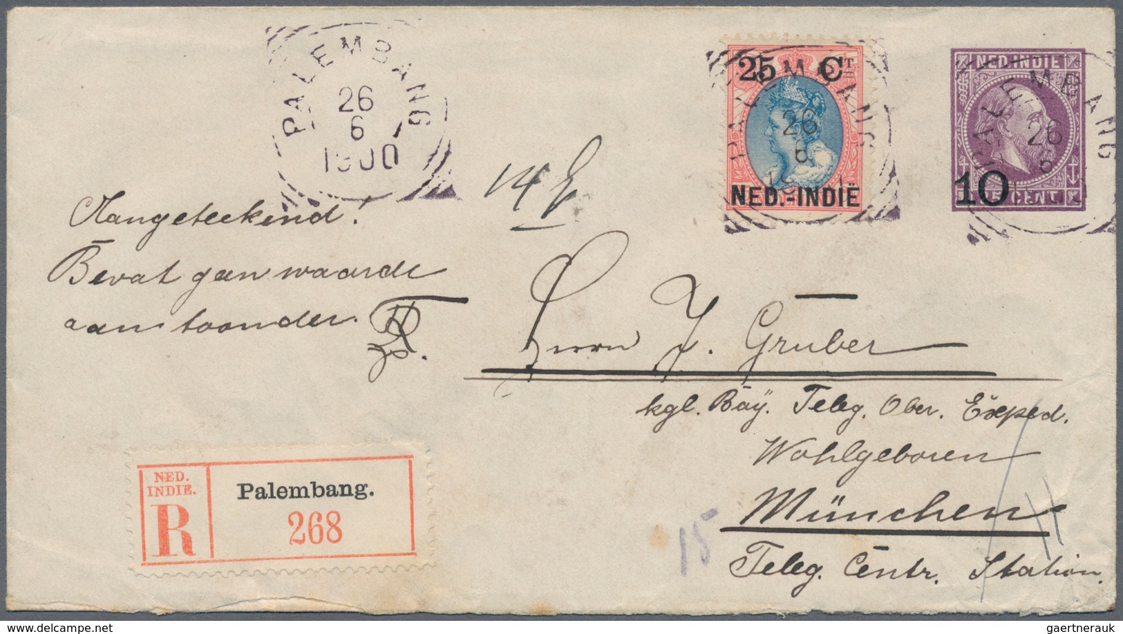 Niederländisch-Indien: 1900, Envelope 10 C./15 C. Uprated 25 C. Tied "PALEMBANG 26 6 1900" Registere - Netherlands Indies