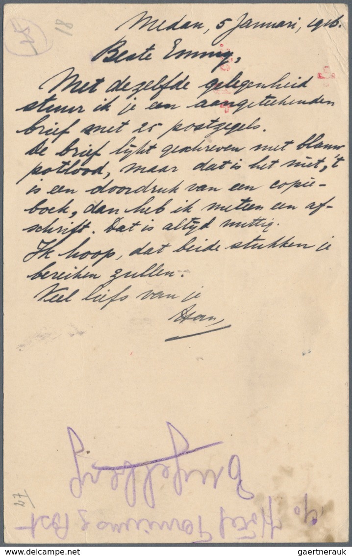 Niederländisch-Indien: 1915 Red Cross Postal Stationery Card 5(+5)c. Used Registered From Medan To L - Netherlands Indies
