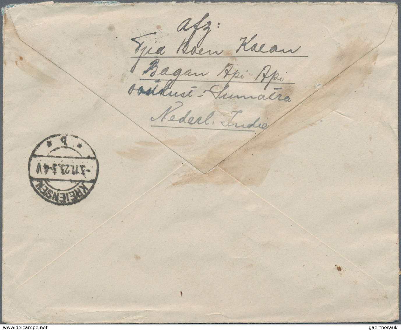 Niederländisch-Indien: 1923, Two Stationery Envelopes: Octagon 20 C Blue Uprated 20 C. Sent Register - Netherlands Indies