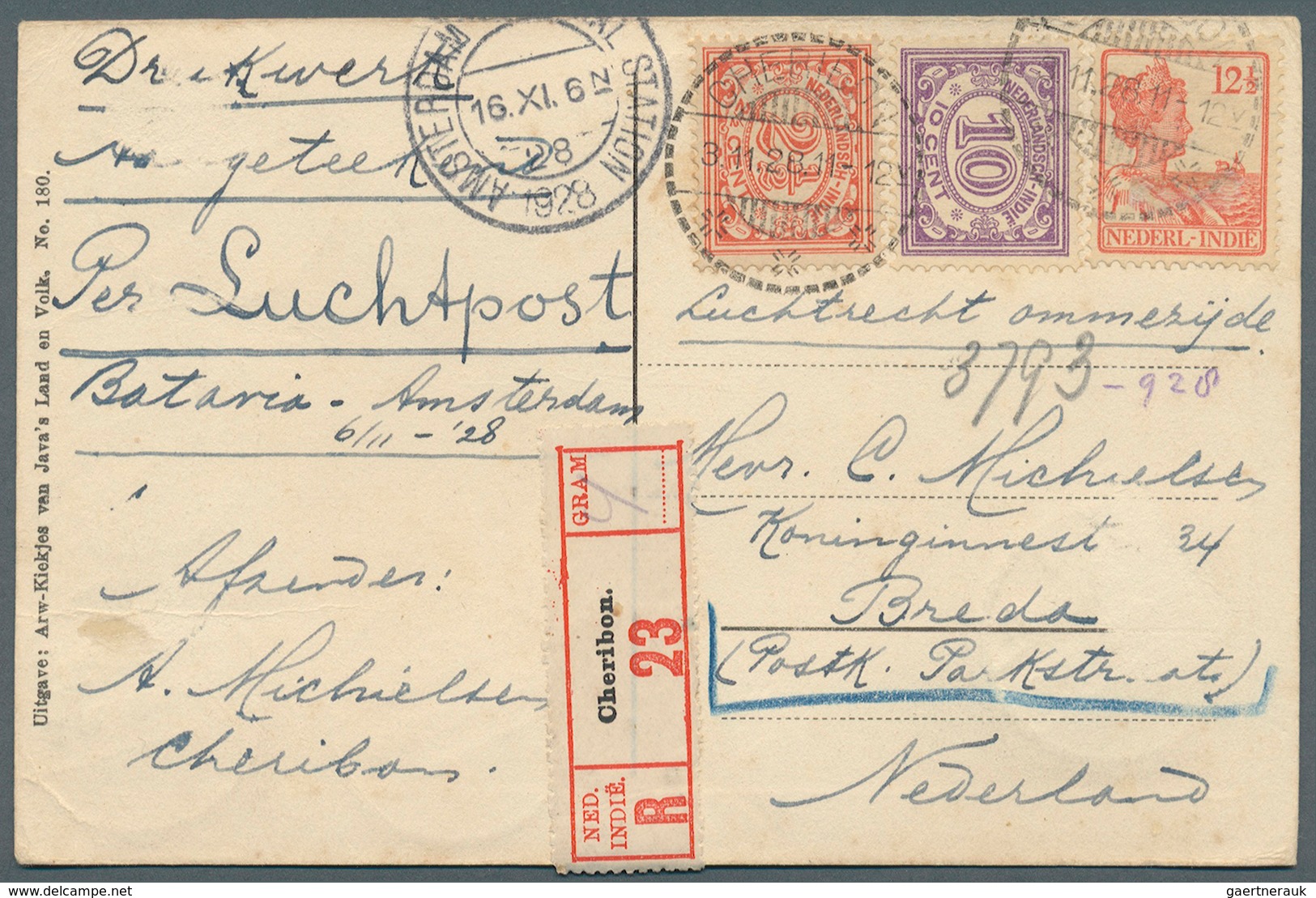 Niederländisch-Indien: 1928 (3.11.), Airmail Opts. Complete Set On Picture Side With Three Definitiv - Niederländisch-Indien