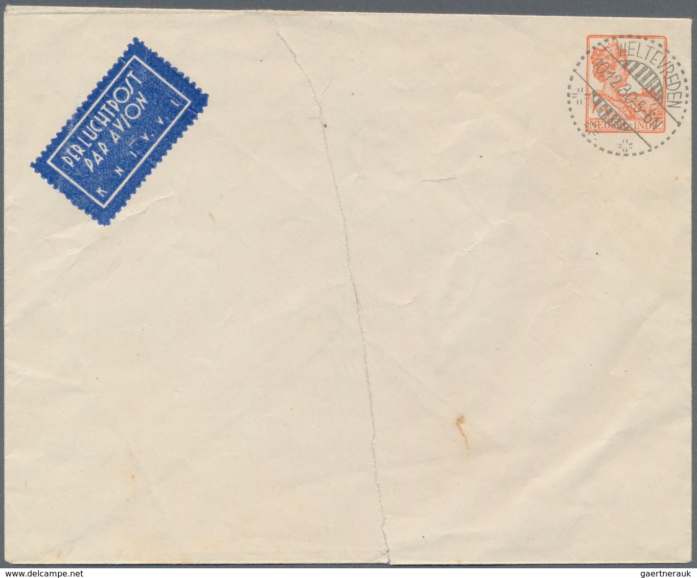 Niederländisch-Indien: 1930, Envelope With Non-value Wilhelmina Imprint In Orange Canc. "WELTEVREDEN - Niederländisch-Indien