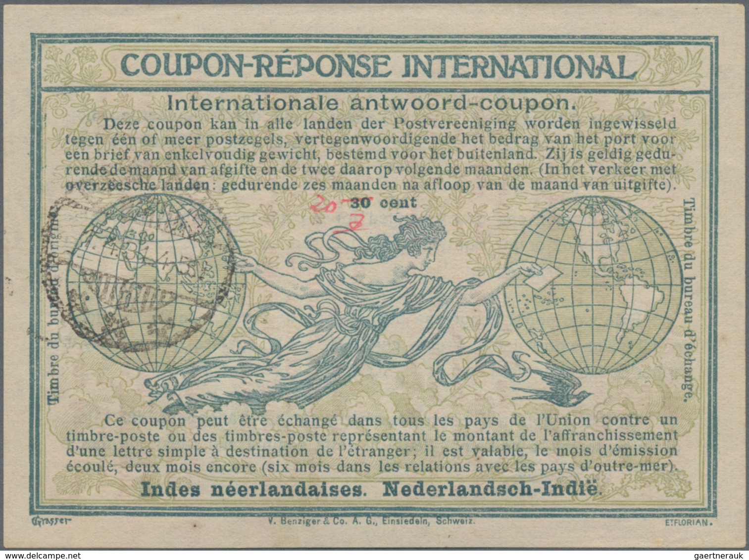 Niederländisch-Indien: 1931, International Reply Coupon IRC, 20 C./30 C. Manual In Red, Canc. "BUITE - Niederländisch-Indien