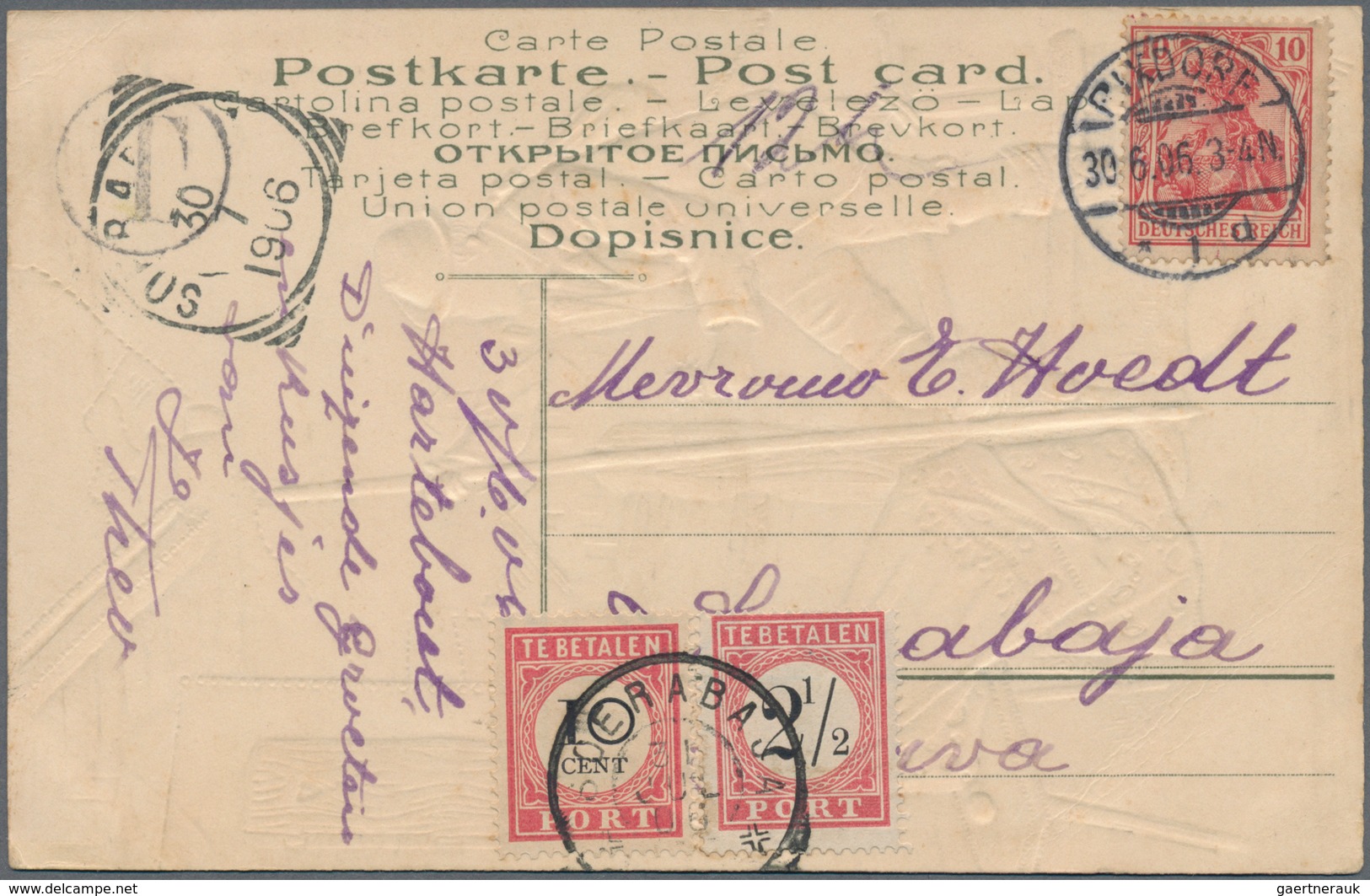Niederländisch-Indien - Portomarken: 1906, Postcard From Rixdorf Germany To Soerabaja Netherlands-In - Niederländisch-Indien
