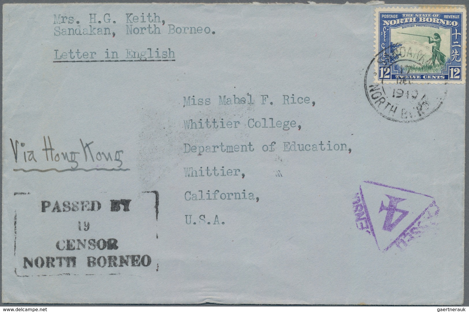 Nordborneo: 1939, 12 C. Resp. 12 C. And 1941 2 C. Ovpt. "War Tax" On Two Covers Oct/Dec 1940 To USA. - North Borneo (...-1963)