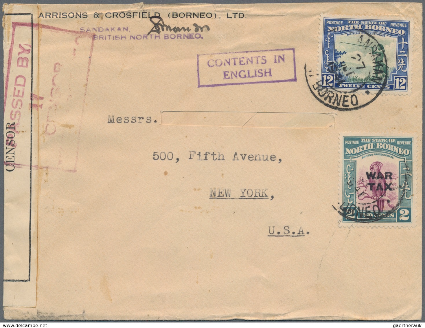 Nordborneo: 1939, 12 C. Resp. 12 C. And 1941 2 C. Ovpt. "War Tax" On Two Covers Oct/Dec 1940 To USA. - Nordborneo (...-1963)