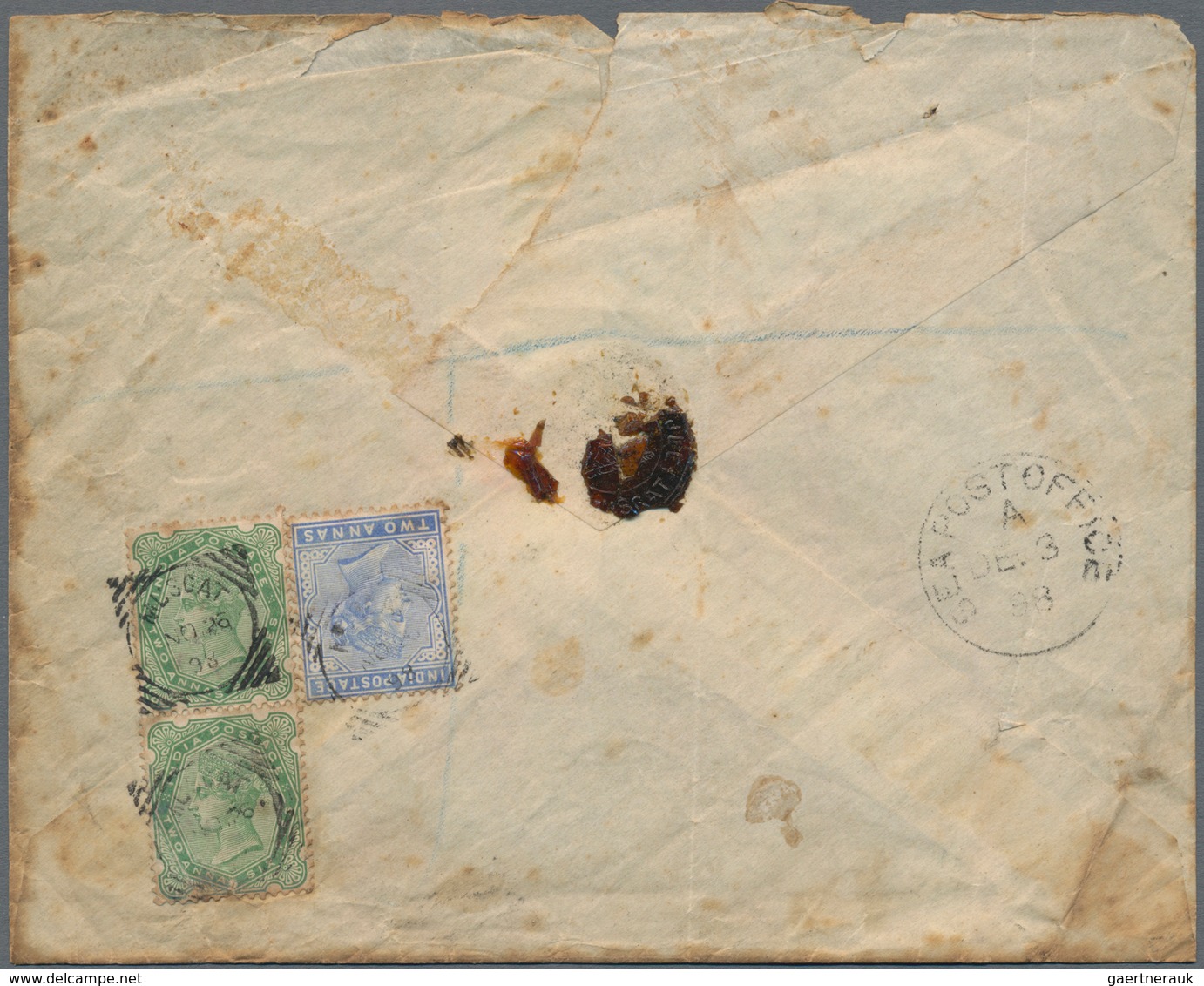 Oman: 1898 MUSCAT: Registered Cover To DJIBOUTI Via Bombay & Aden, Franked On The Reverse By India Q - Oman