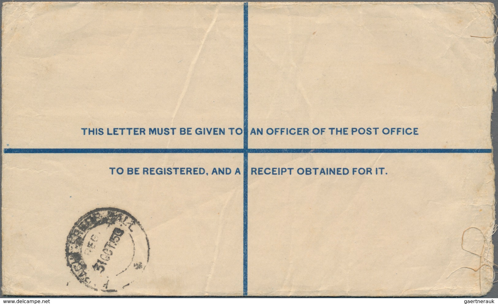 Pakistan: 1949 Postal Stationery Registered Envelope 3+1½a. Optd. "PAKISTAN", Used Locally In Karach - Pakistan