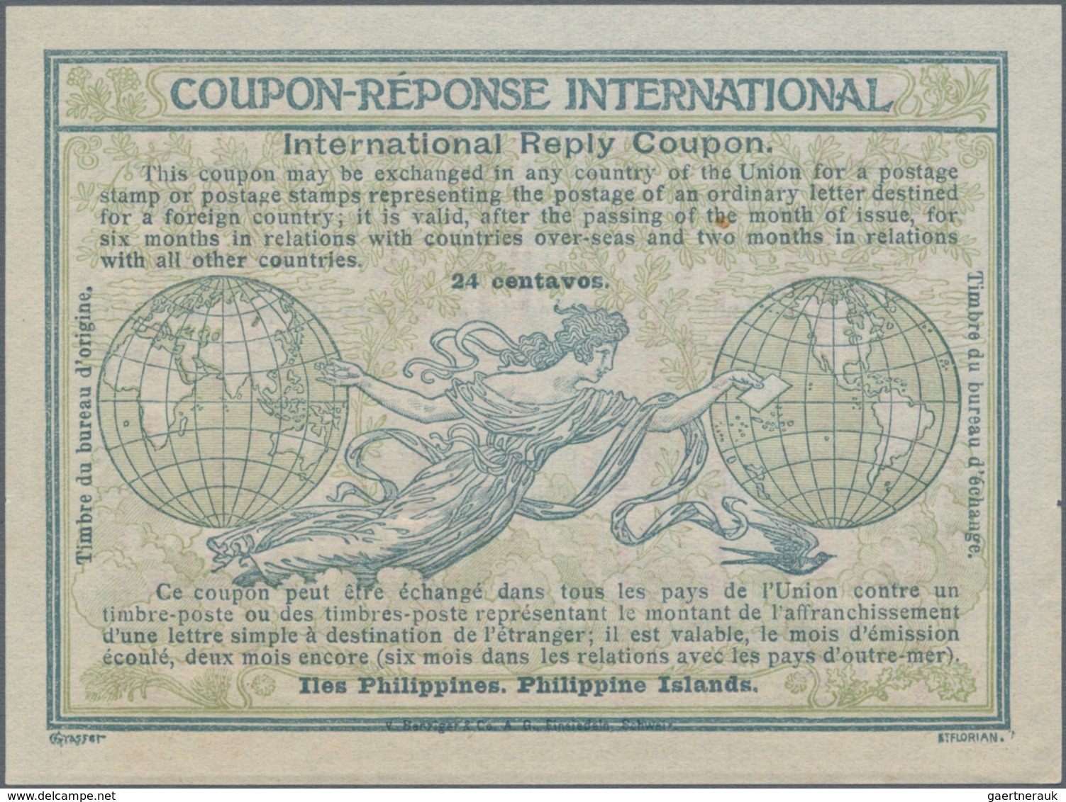 Philippinen: 1907. International Reply Coupon 24 Centavos (Rome Type). Collector's Item From Archive - Philippines