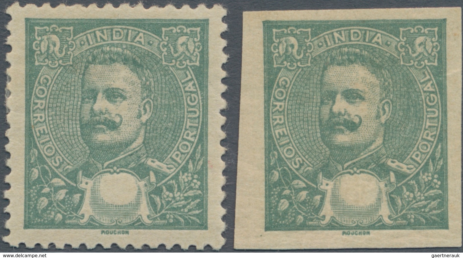 Portugiesisch-Indien: 1898, King Carlos I. Perforate And Imperforate PROOFS In Sea-green WITHOUT Den - Portuguese India
