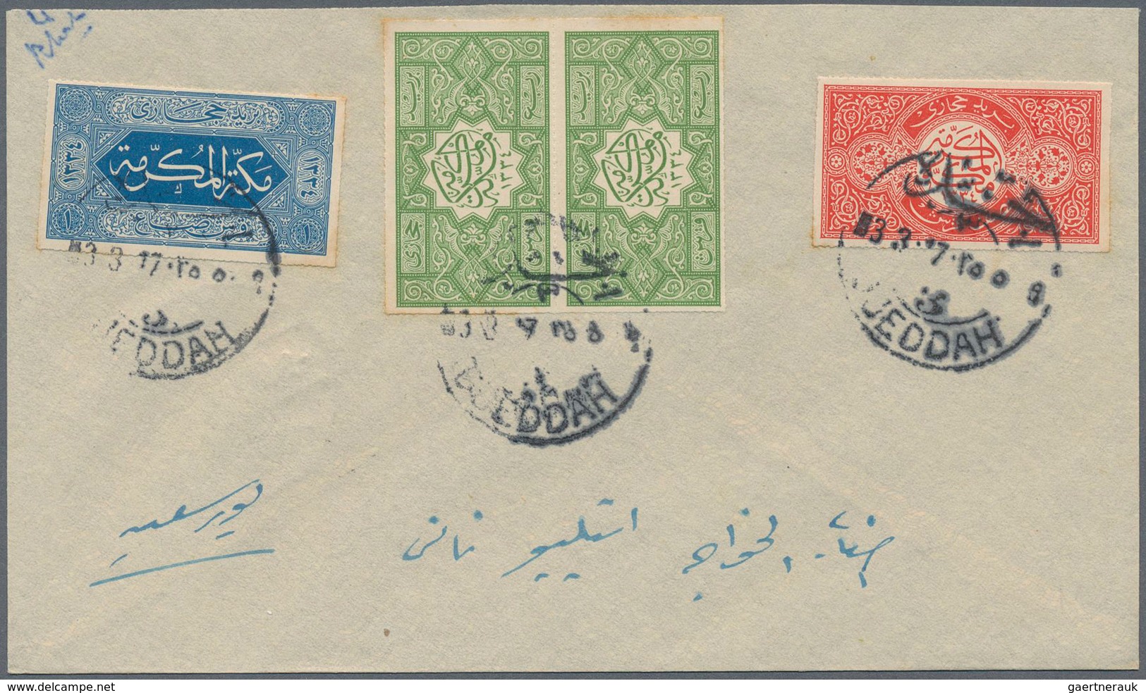 Saudi-Arabien - Hedschas: 1917, Pair 1/4 Pia. Green, 1/2 Pia. Red And 1 Pia. Blue Roulette 20 Togeth - Saudi Arabia