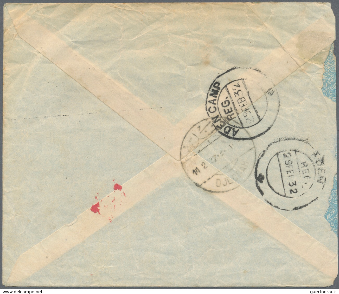 Saudi-Arabien - Nedschd: 1932 Registered Cover (faults) From Mecque To ADEN-CAMP Franked By Two Pair - Arabia Saudita