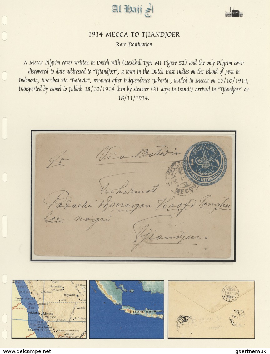 Saudi-Arabien - Stempel: 1914, Mecca Pilgrim Postal Stationery Envelope 1 Pia. Blue Written In Dutch - Arabia Saudita