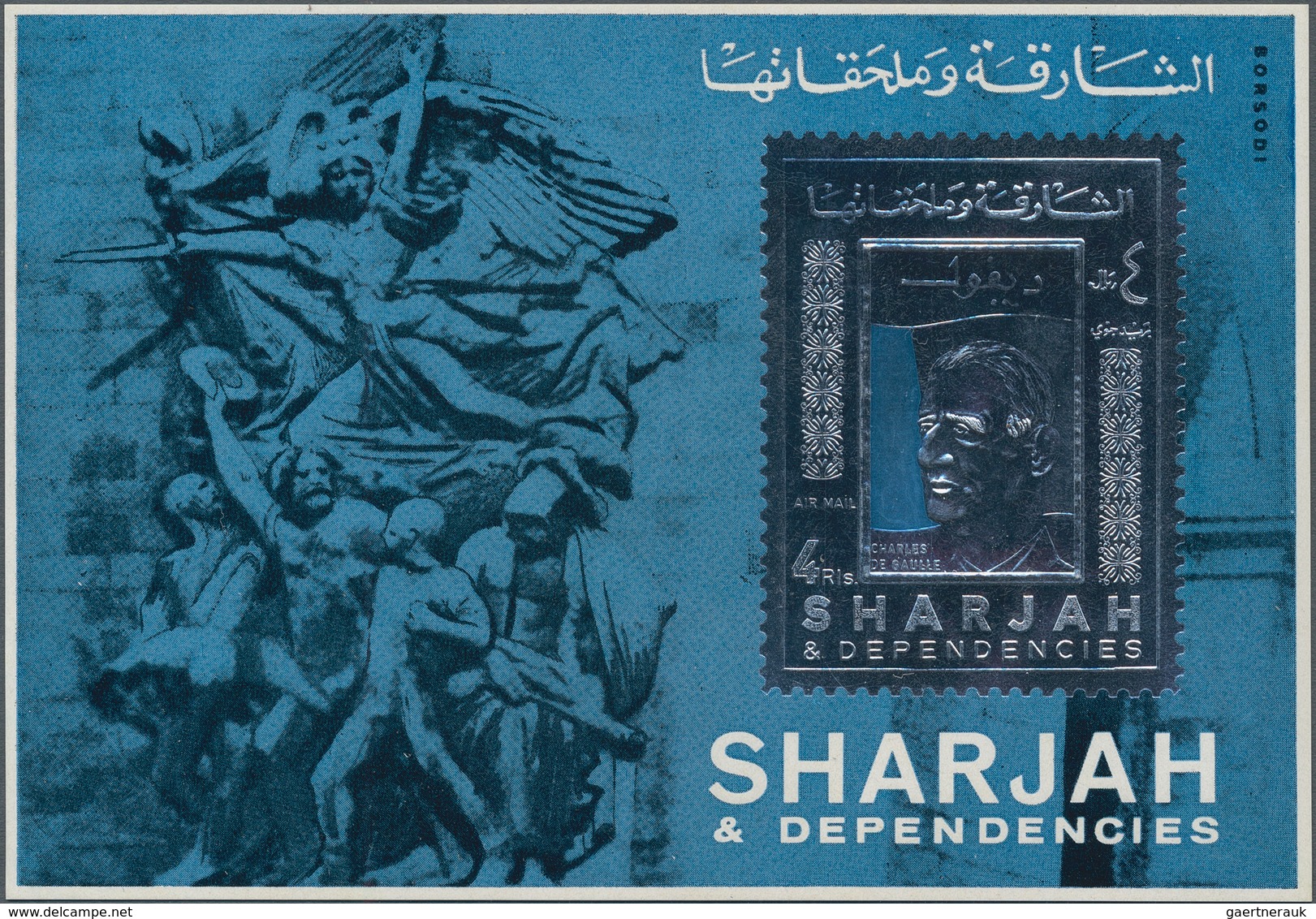 Schardscha / Sharjah: 1970, 4r. Charles De Gaulle Silver Souvenir Sheet Showing Variety "Missing Red - Schardscha