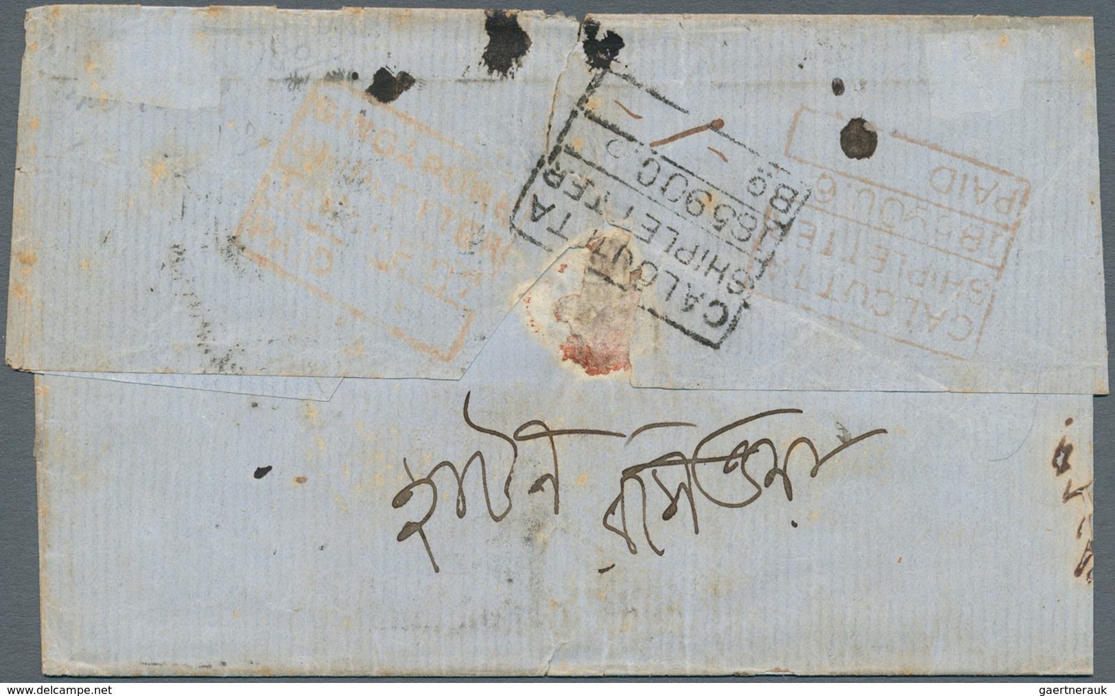 Singapur: 1859. Envelope Addressed To Calcutta Bearing India SG 46. 4a Black Tied By "B/172" Obliter - Singapore (...-1959)