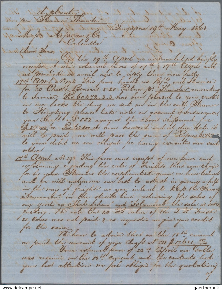 Singapur: 1863, Folded Letter Sheet Dated 'Singapore 19th May 1863' Addressed To India Bearing SG 40 - Singapur (...-1959)