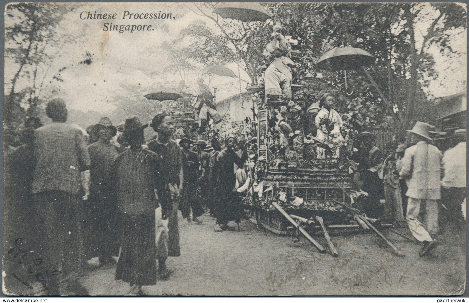 Singapur: 1906 KANDANG KERBAU: Picture Postcard (Chinese Procession, Singapore) Used As Printed Matt - Singapore (...-1959)