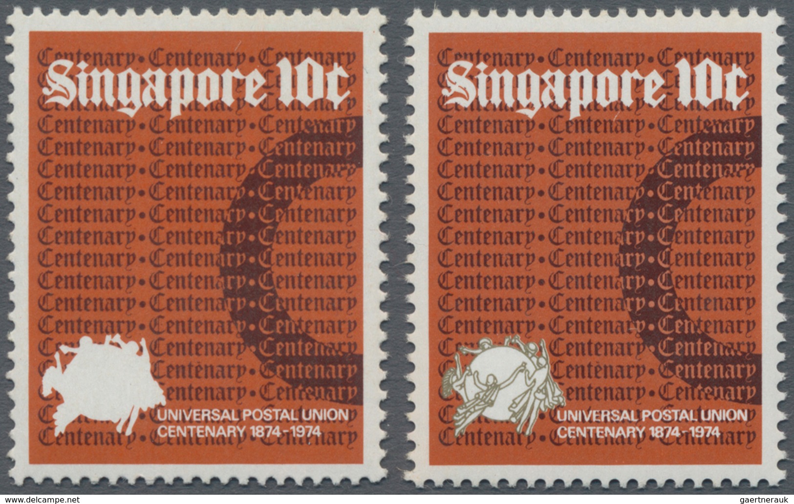 Singapur: 1974 'UPU' 10c. Showing Variety "GOLD OMITTED", Mint Never Hinged, Fine, Plus Normal Stamp - Singapore (...-1959)