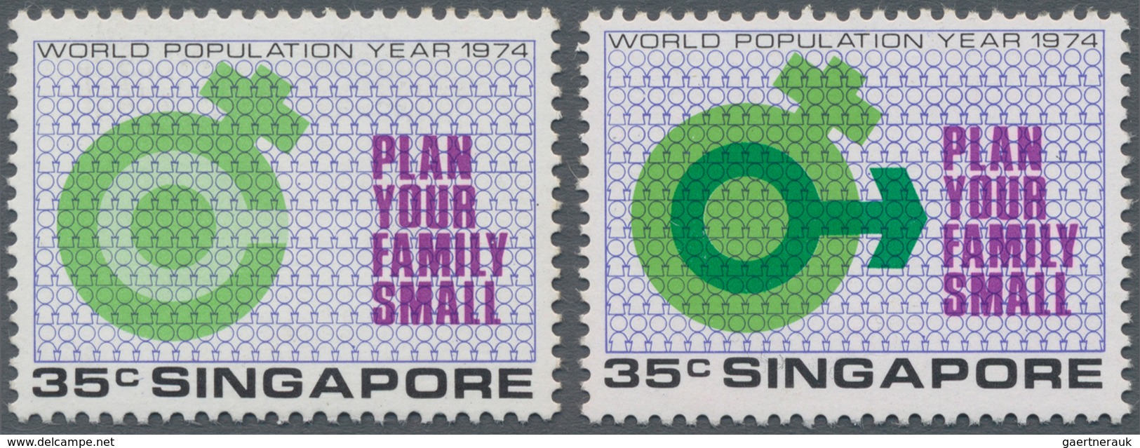 Singapur: 1974 'World Population Year' 15c. Showing Variety "EMERALD (male Symbol) OMITTED", Mint Ne - Singapore (...-1959)