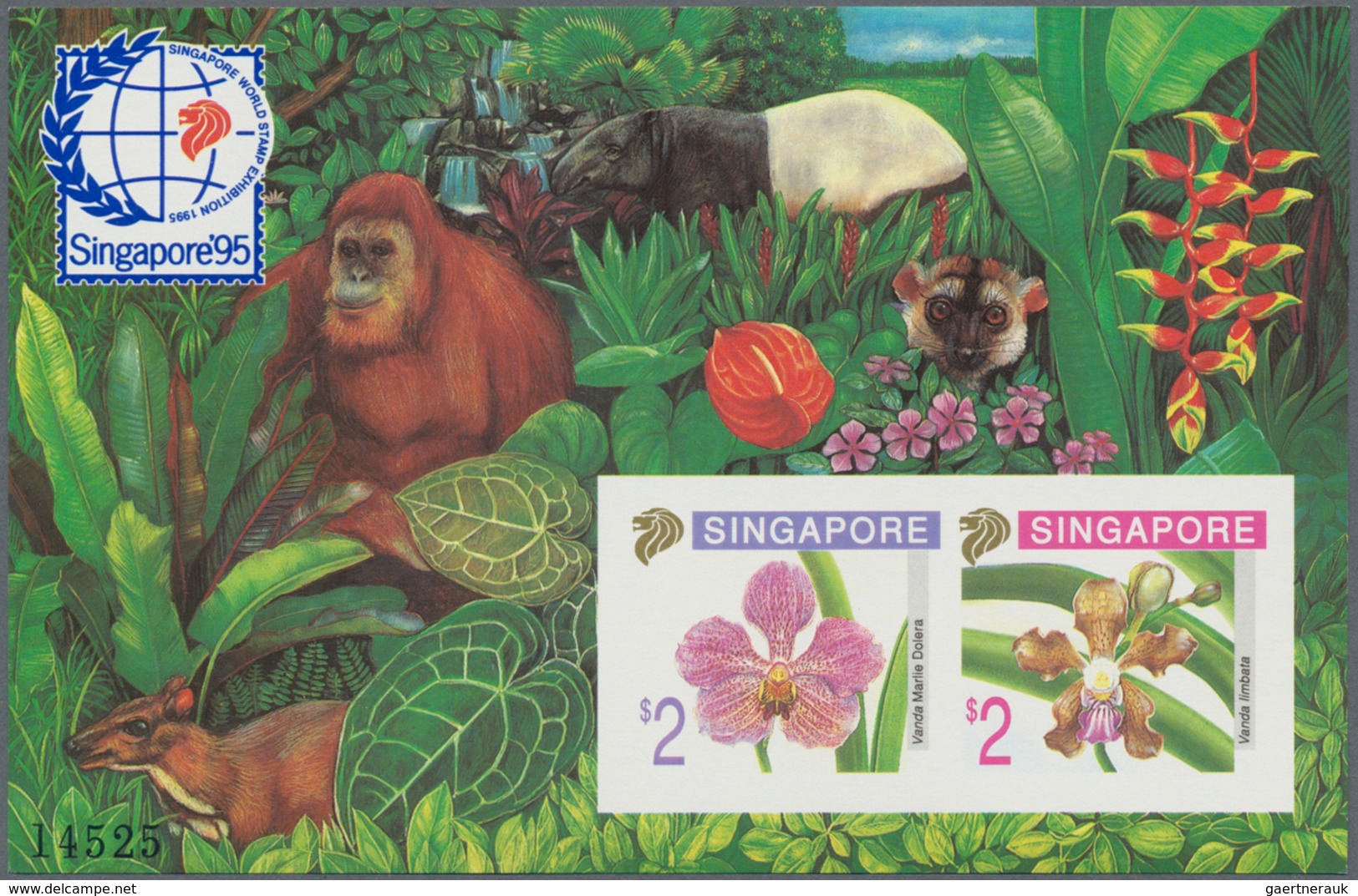 Singapur: 1995 Four 'Orchids' miniature sheets = even two of Orangutan m/s IMPERF and September m/s