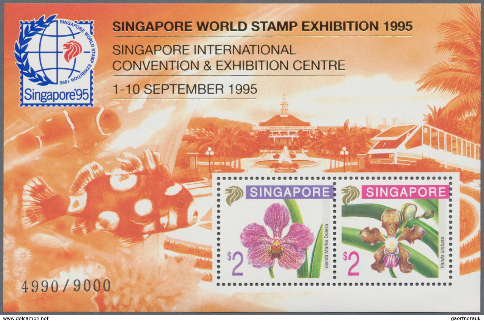 Singapur: 1995 Three 'Orchids' Miniature Sheets With Orange Background, Mint Never Hinged, Fresh And - Singapore (...-1959)