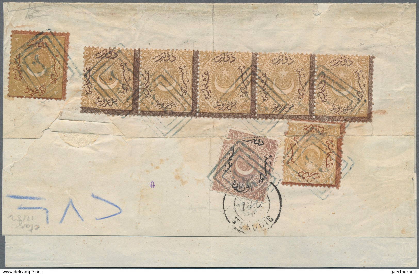 Syrien: 1869: Folded Cover From Marseilles To Alep, SYRIA Franked By Six Singles Of Napoleon 1868 80 - Syrien