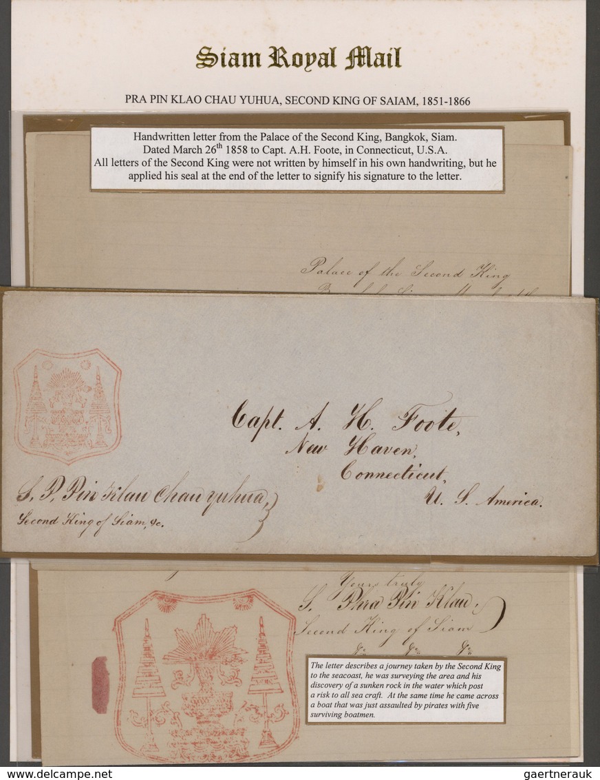 Thailand: 1858 Royal Mail Of Pinklao, The 'Second King' Of Siam: Handwritten Letter + Cover From The - Thailand