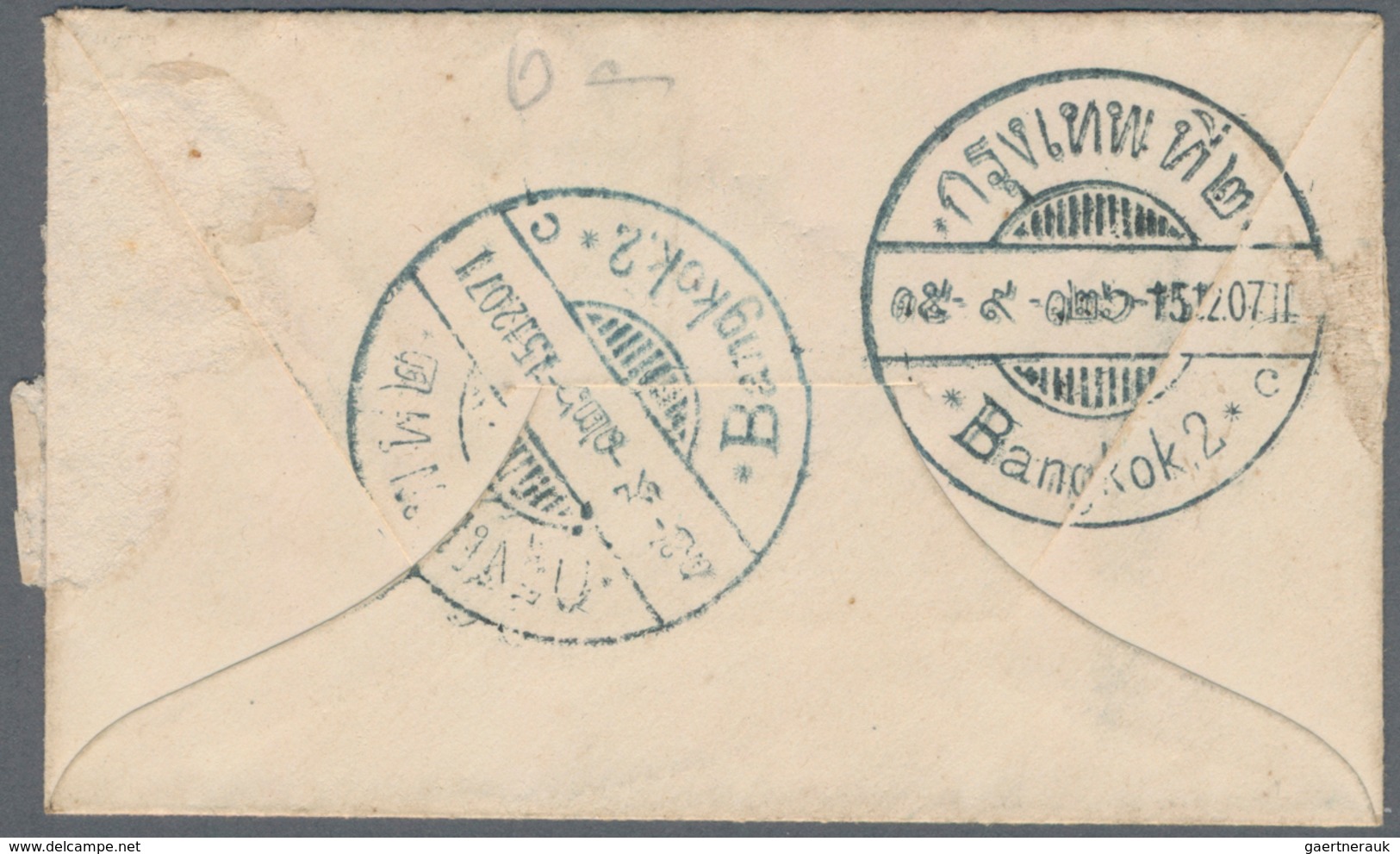 Thailand: 1907 Provisional: "1 Att Stamp Run Short/Postage Paid" In M/s On Small Cover Used Locally - Thailand