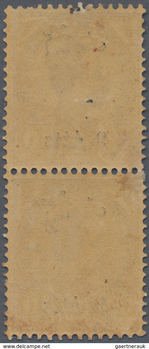 Thailand: 1908 9a. On 10a. Ultramarine Vertical Pair, Pos. R.7/6 & R.8/6, Top Stamp Showing "error ' - Thailand