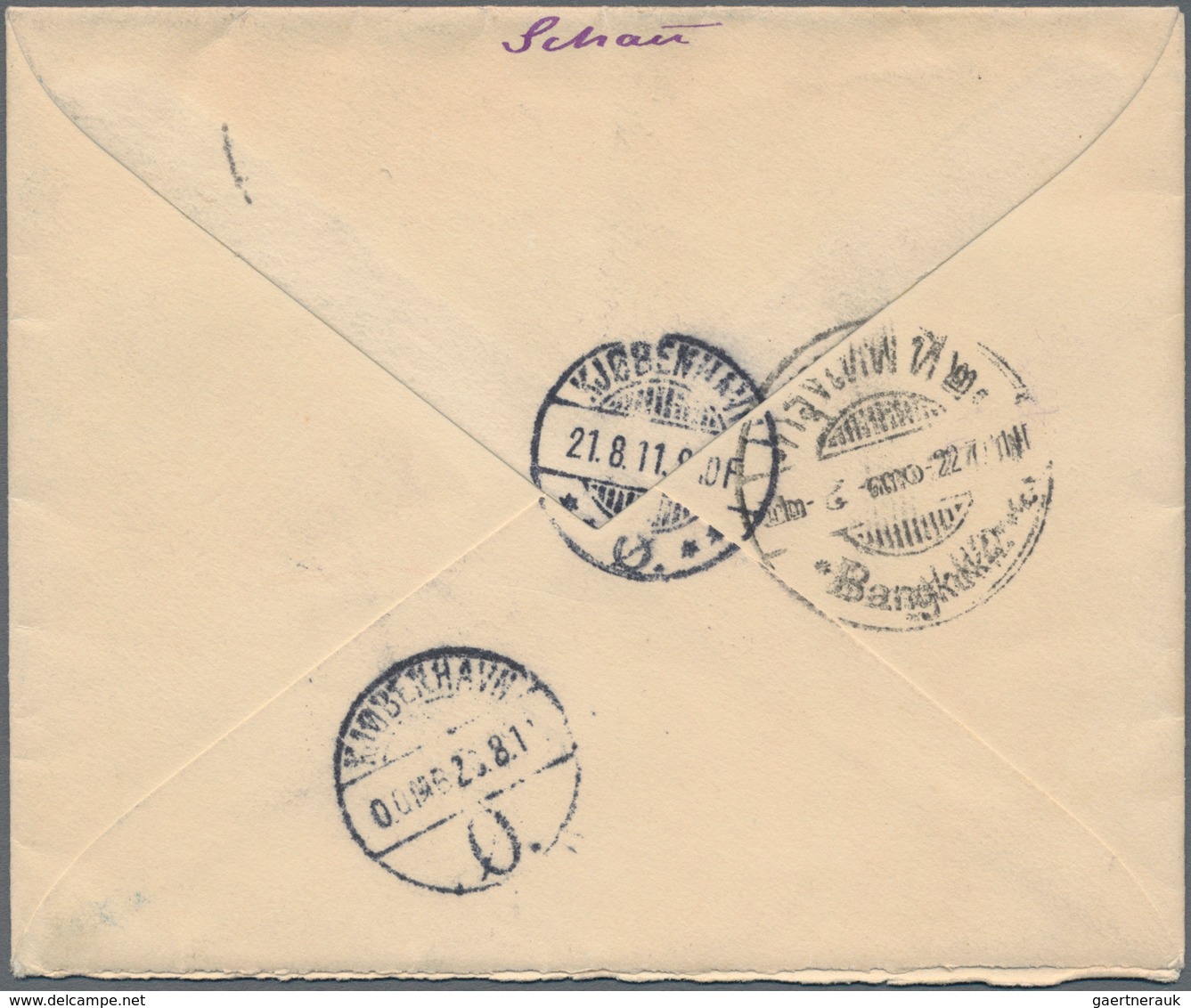 Thailand: 1910, 14 S. Blue, A Horizontal Pair Ted "Bangkok.1 22.7.11" To Registered Cover To Denmark - Thailand