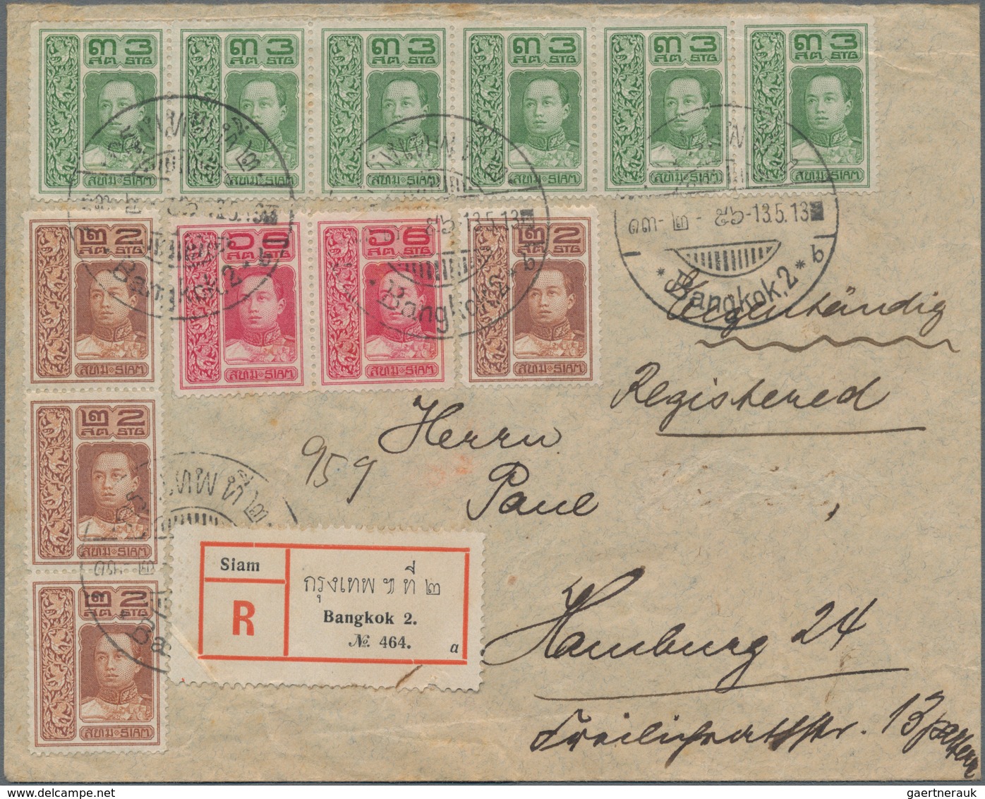 Thailand: 1912, King Vajiravudh 2 S. (8, Block-4 On Reverse), 3 S. (strip-6) And 6 S. (pair) Tied "B - Thailand