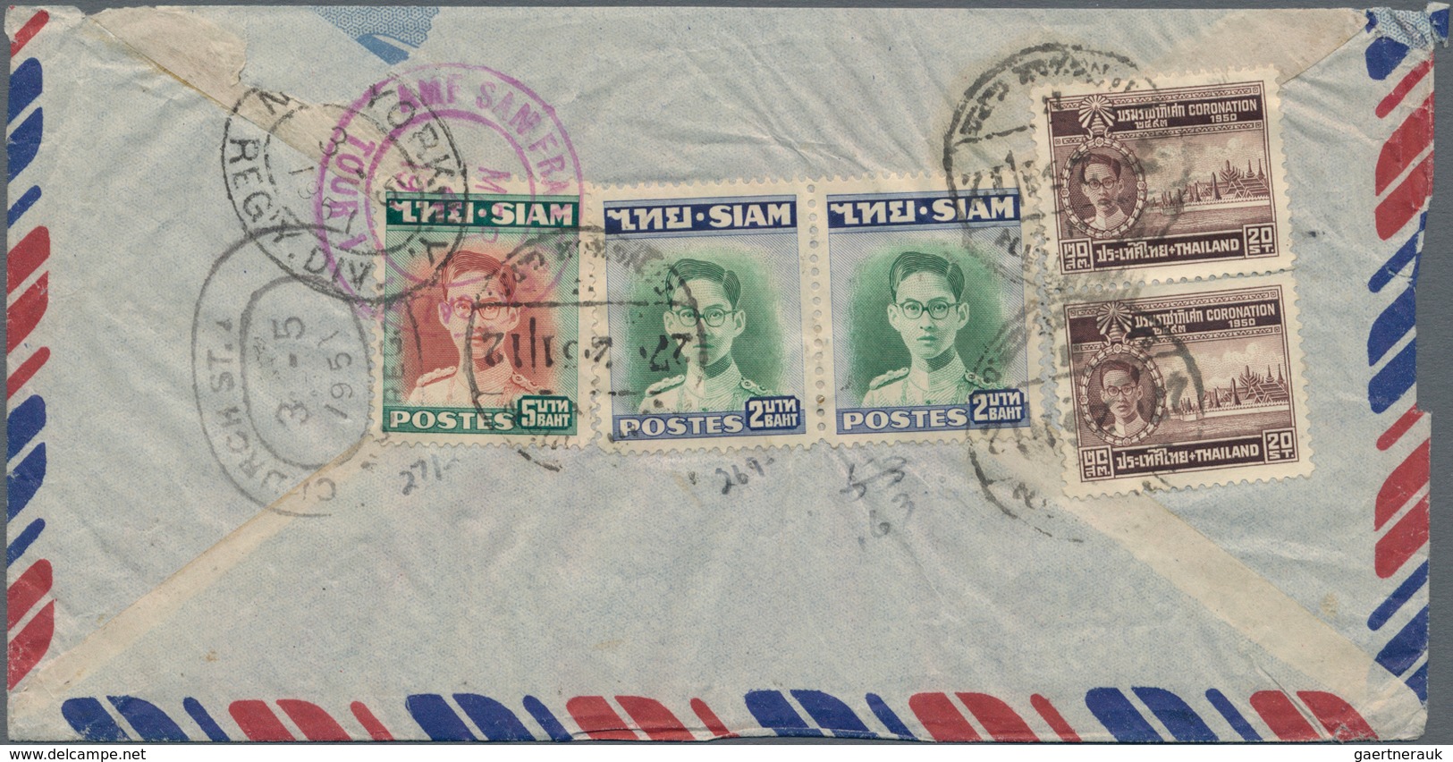 Thailand: 1928/54, Airmail Covers (4) To Overseas Inc. 1936 60 S. Frank (2s Small Tear) Tied "Bangko - Thailand