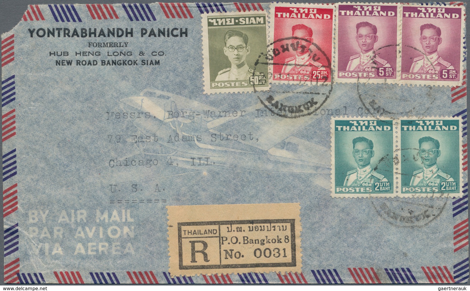 Thailand: 1928/54, Airmail Covers (4) To Overseas Inc. 1936 60 S. Frank (2s Small Tear) Tied "Bangko - Thailand