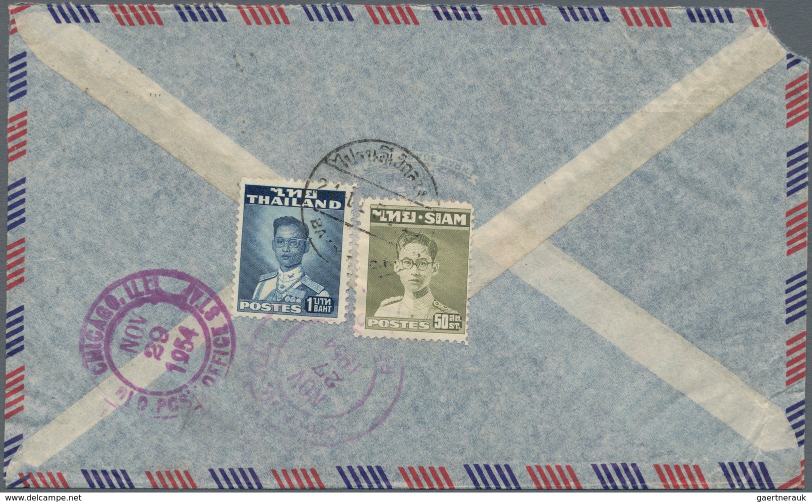 Thailand: 1928/54, airmail covers (4) to overseas inc. 1936 60 S. frank (2s small tear) tied "Bangko