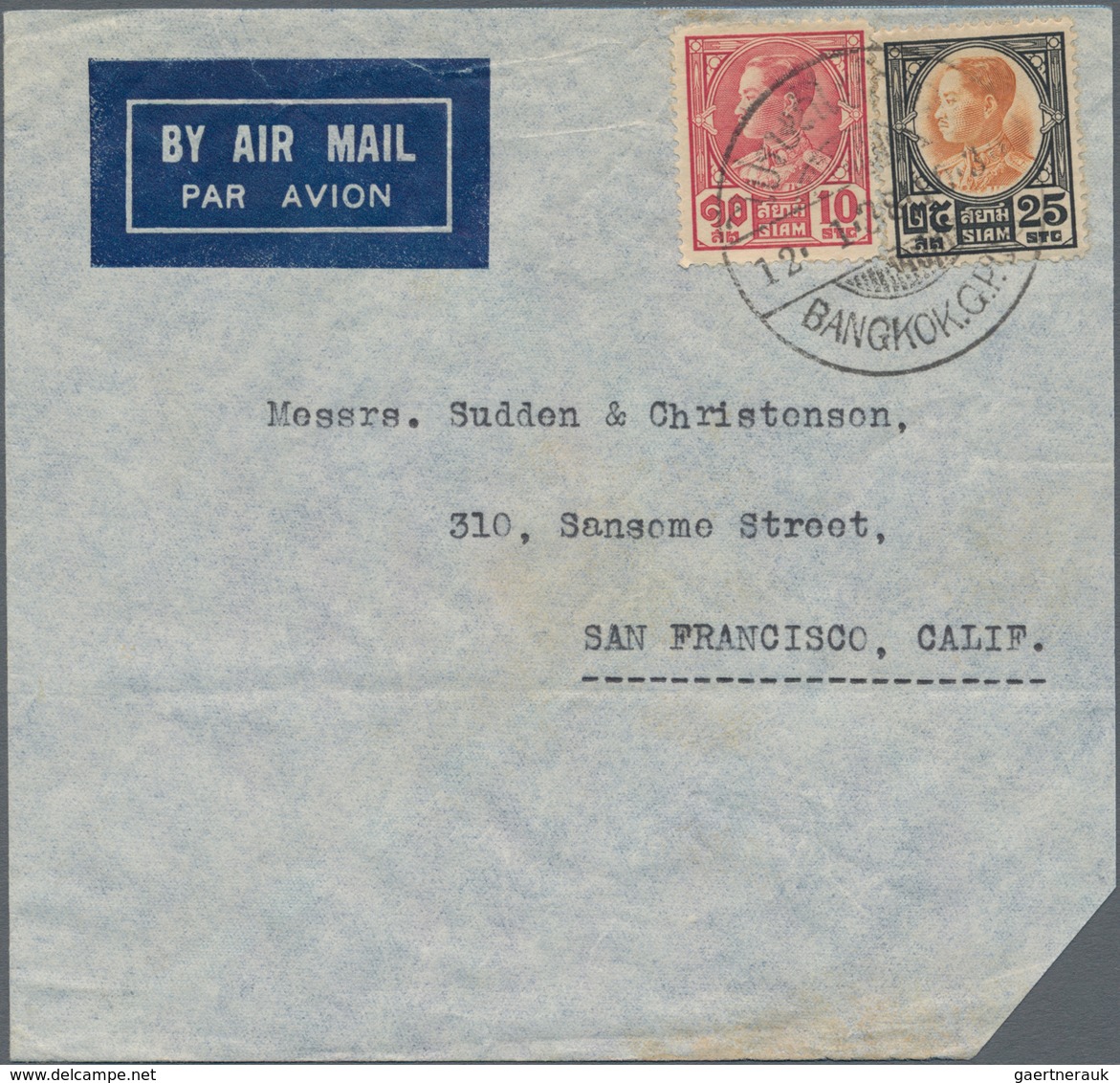 Thailand: 1928/54, airmail covers (4) to overseas inc. 1936 60 S. frank (2s small tear) tied "Bangko