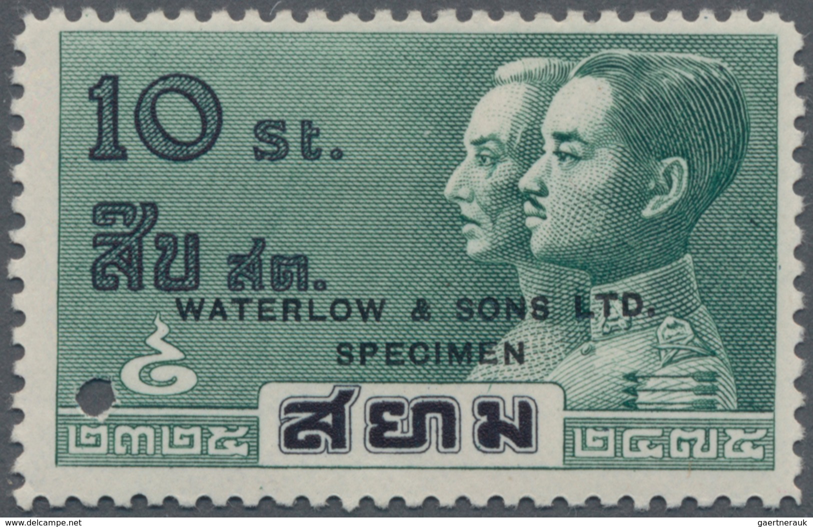 Thailand: 1932, Dynasty 10 S., Waterlow Specimen In Green/black With Corner Punchhole, With Gum And - Thailand