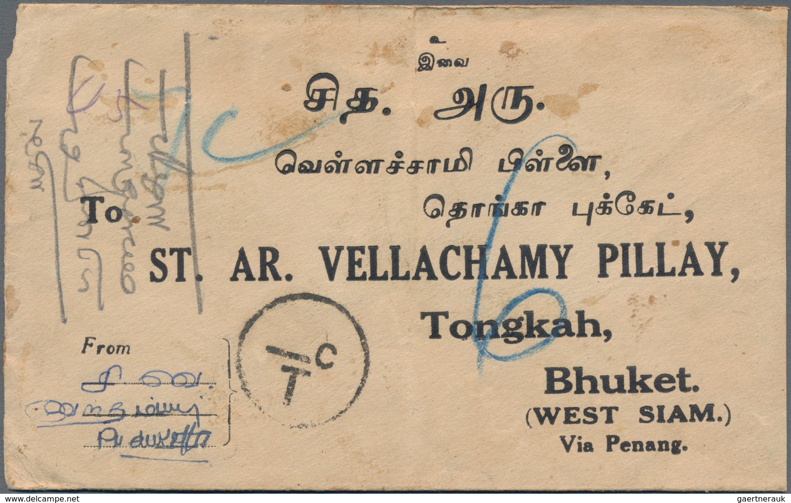 Thailand - Besonderheiten: 1909-1937 Four Stampless Covers And A Postal Stationery Inland Envelope K - Thailand