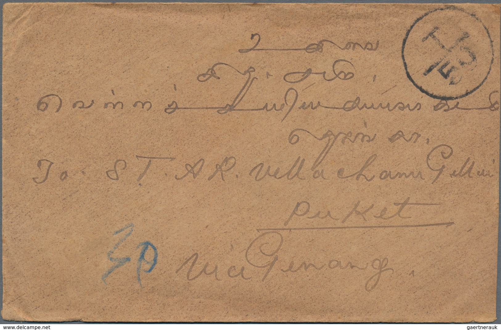 Thailand - Besonderheiten: 1909-1937 Four stampless covers and a postal stationery inland envelope K