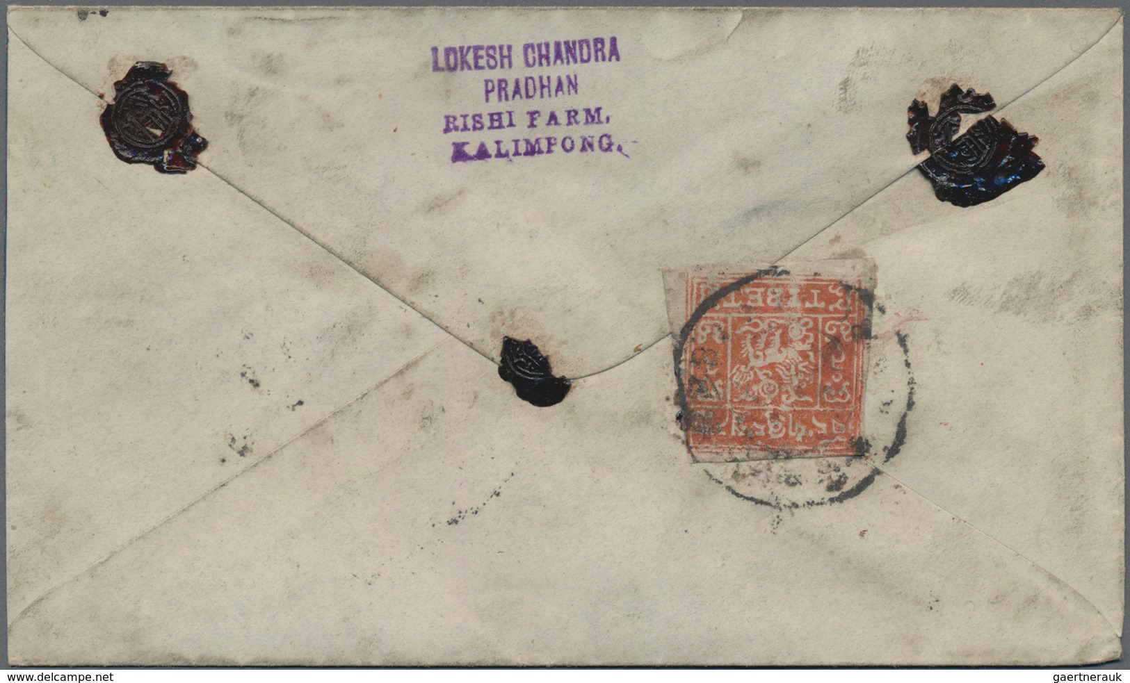 Tibet: 1933, 1 T. red (2) resp. 4 T. emerald (2), single frankings on inland covers. Total 4 covers.