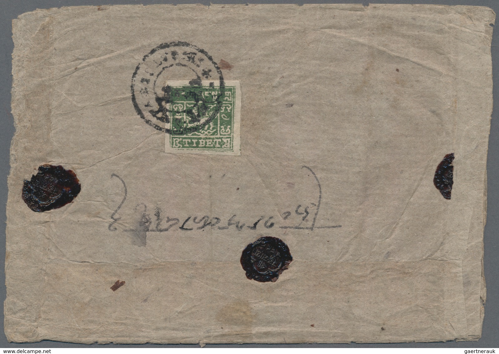 Tibet: 1933, 4 T. Olive Imperf., A Deeply Inked Copy Tied "LASA" To Reverse Of Registered Inland Cov - Asia (Other)