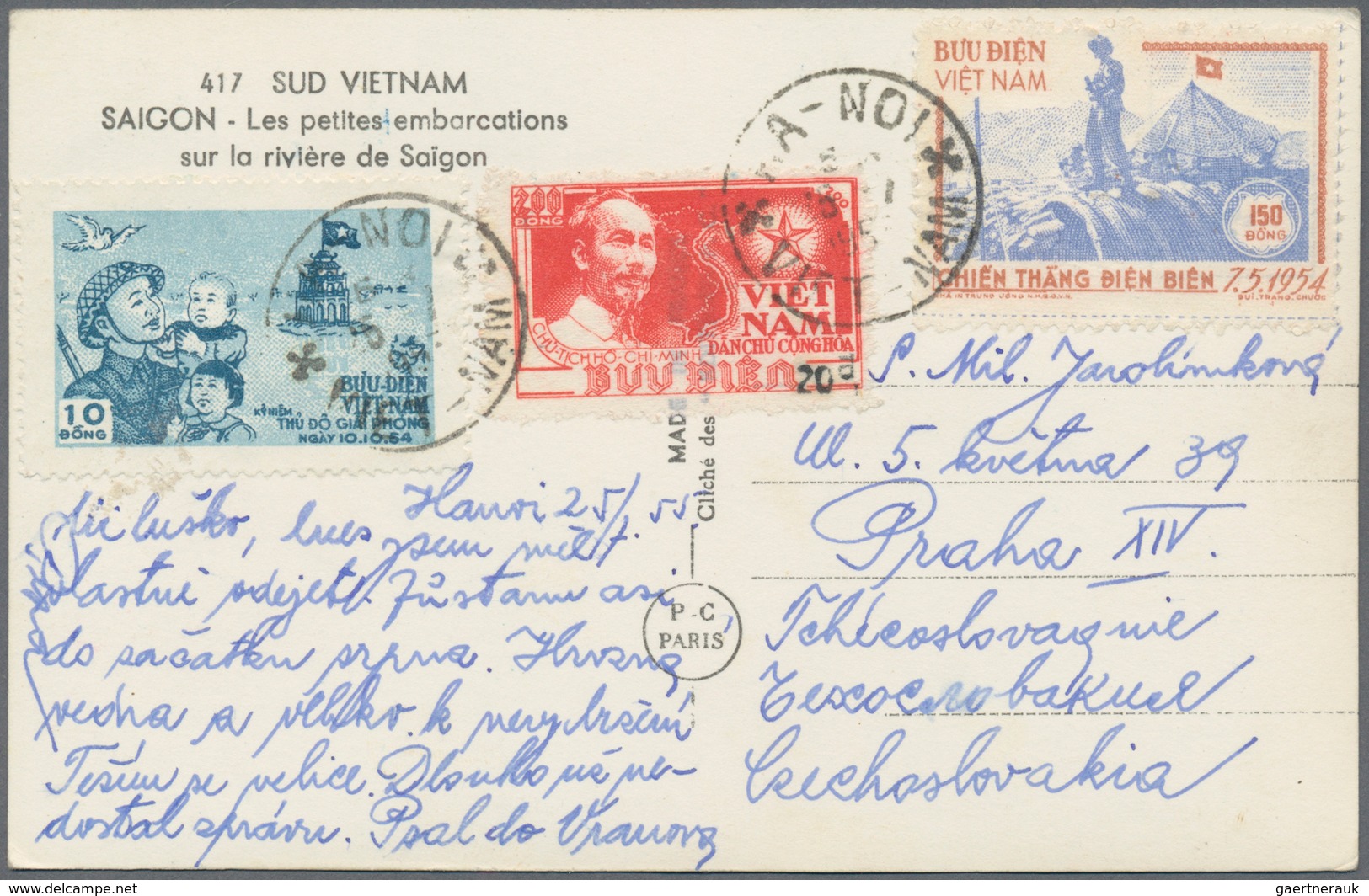 Vietnam-Nord (1945-1975): 1951/56, Postcard Addressed To Czechslovakia, Bearing Ho Chi Minh And Map - Vietnam
