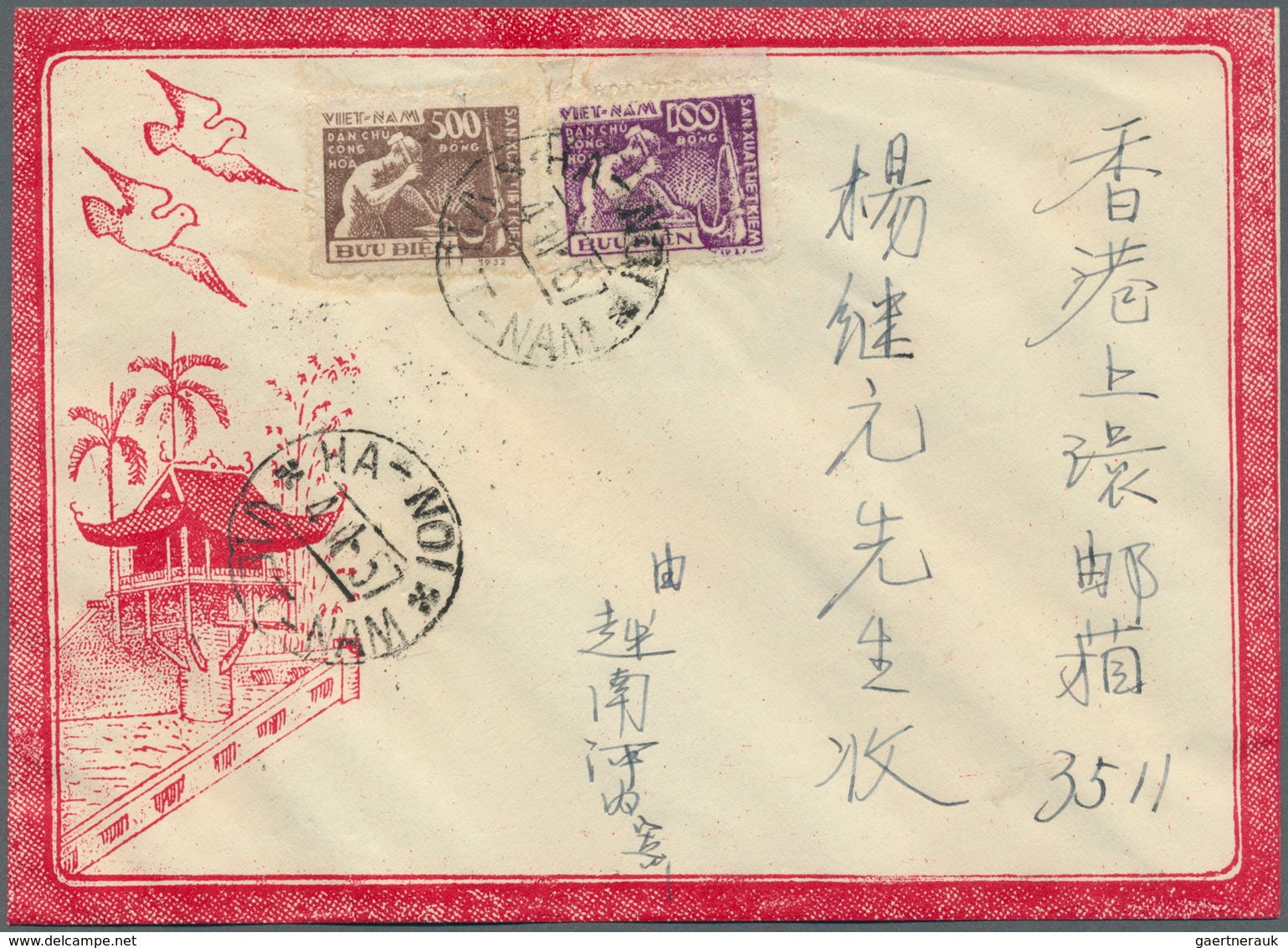 Vietnam-Nord (1945-1975): 1953, 100 D And 500 D "increase Production" On Illustraded Envelope Sent F - Vietnam